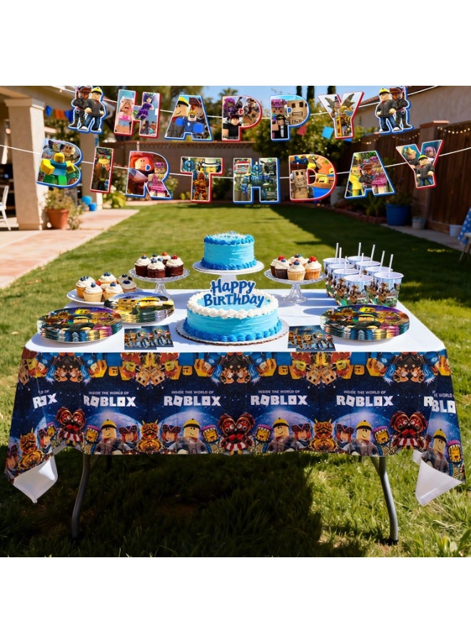 Roblox Birthday Party Decorations for 16 Guests, 114pcs Roblox Party Tableware Set Include Creative Gaming Tablecloth Banner Plates Napkins Cups for a Blocky, Roblox Party Decoration Supplies - Image 5